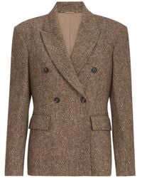 Brunello Cucinelli - Virgin Wool Donegal Blazer With Monili - Lyst