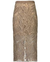 Brunello Cucinelli - Linen And Cotton Dazzling Cacao Leaves Embroidery Skirt - Lyst