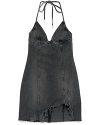 Blumarine - Halter-Neck Frayed Denim Dress - Lyst