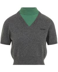 Miu Miu - Layered-Effect V-Neck T-Shirt - Lyst