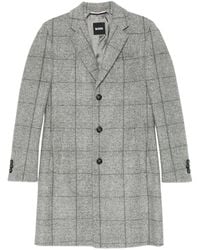BOSS - Checked Buttoned Coat - Lyst