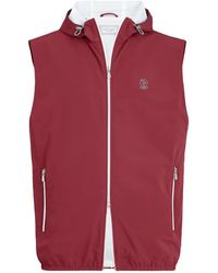 Brunello Cucinelli - Bonded Nylon Hooded Vest With Logo - Lyst