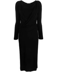 Alberta Ferretti - Long Sleeves V Neck Midi Dress Clothing - Lyst
