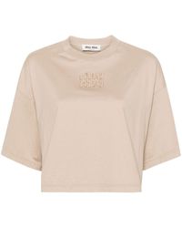 Miu Miu - Logo-patch Cropped T-shirt - Lyst