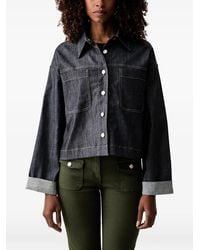 Morgan - Contrast-Stitched Cropped Denim Jacket - Lyst