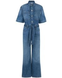 ICON DENIM - Duna Belted Short-Sleeve Denim Jumpsuit - Lyst