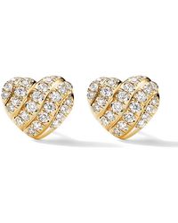David Yurman - 18kt Yellow Gold Cable Collectibles Heart Stud Diamond Earrings - Lyst