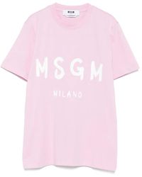 MSGM - T-Shirt En Coton À Logo Imprimé - Lyst