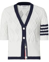 Thom Browne - Argyle Pointelle 4-Bar Short Sleeve Cardigan - Lyst