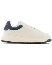 Emporio Armani - Leather Sneakers With Semi-transparent Back And Knurled Sole - Lyst