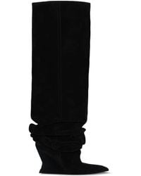 Balmain - Suede Leather Wedge Thigh-High Boots - Lyst