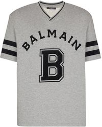 Balmain - V-Neck Logo-Print T-Shirt - Lyst