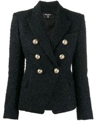 Balmain Blazer de tweed con doble botonadura - Azul