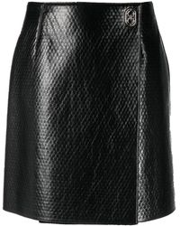Ferragamo - Embossed Wrap Leather Skirt - Lyst