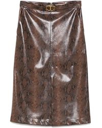 Twinset - Lizard-Effect Faux Leather Midi Skirt - Lyst