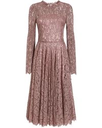 Dolce & Gabbana - Long-Sleeve Lace Midi Dress - Lyst