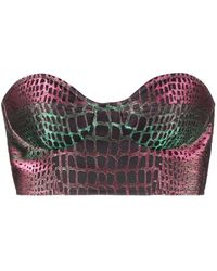 Balmain - Cropped-Top Mit Kroko-Effekt - Lyst