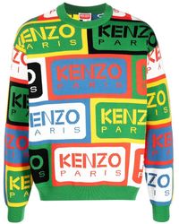 Achterhouden jam wazig KENZO Intarsia-knit Logo Jumper in Green for Men | Lyst