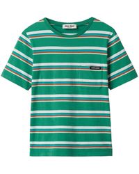 Miu Miu - Striped Cotton T-Shirt - Lyst