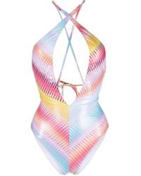 Missoni - Zigzag-print Halter-neck Swimsuit - Lyst