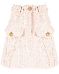 Balmain - Tweed Mini-Rok Met Franje - Lyst