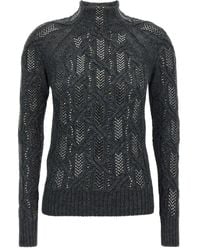 Ermanno Scervino - Crystal Appliqué Braided Sweater With High Neckline - Lyst