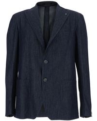 Tagliatore - Single-Breasted Denim Blazer - Lyst