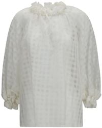 Sara Roka - Amabel Ruffled Check Blouse - Lyst