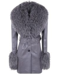 Stand Studio - Belted Shearling-Trim Coat - Lyst