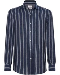 Brunello Cucinelli - Striped Chambray Linen Shirt - Lyst