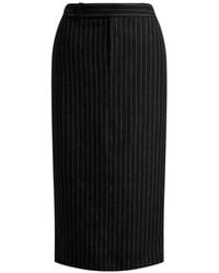 Ralph Lauren - Chalk-Stripe Linen Midi Skirt - Lyst