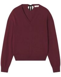 Lanvin - V-Neck Merino Sweater With Grosgrain Detail - Lyst