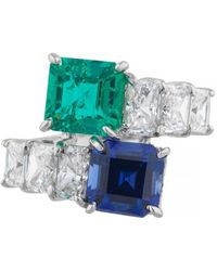 Fantasia by Deserio - 14kt White Gold Emerald And Sapphire Ring - Lyst