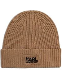 KARL LAGERFELD - Logo-Embroidered Ribbed-Knit Beanie Hat - Lyst