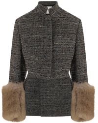 DARKPARK - Faux-Fur Trim Tweed Coat - Lyst