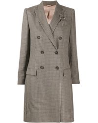 Brunello Cucinelli Houndstooth Double-breasted Coat - Grey