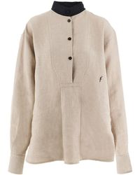 Ferragamo - Linen Top With A Stand-Up Collar - Lyst
