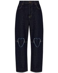 Moschino - Heart-Cut-Out Frayed Jeans - Lyst