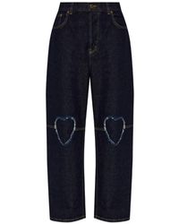 Moschino - Heart-Cut-Out Frayed Jeans - Lyst