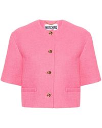 Moschino - Short-sleeve Cropped Tweed Jacket - Lyst
