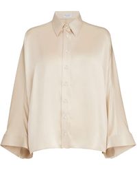 Brunello Cucinelli - Stretch Silk Satin Shirt With Monili - Lyst