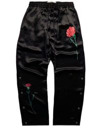 Song For The Mute - Floral-appliqué Satin Track Pants - Lyst