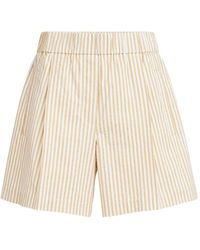 Brunello Cucinelli - Techno Cotton Striped Seersucker Shorts With Monili - Lyst