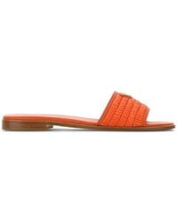 Prada - Leather And Crochet Slides - Lyst
