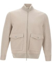 Eleventy - Cable-Knit Sleeve Zip-Up Bomber Jacket - Lyst