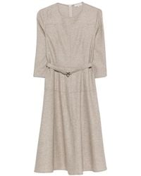 Antonelli - Belted Three-Quarter Sleeve Midi Dress - Lyst