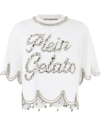 Philipp Plein - Crystal Waves Cropped T-Shirt - Lyst