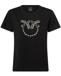 Pinko - T-Shirt With Love Birds Jewel Maxi Embroidery - Lyst