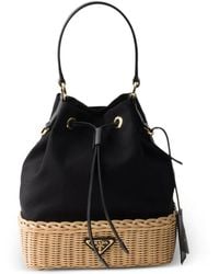 Prada - Wicker And Canvas Bucket Bag - Lyst