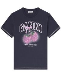 Ganni - Raspberry Cotton T-Shirt - Lyst